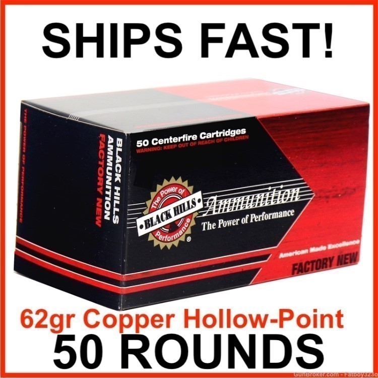 50 Rounds -  Black Hills 5.56 NATO Ammo 62 Gr Solid Copper Hollow Point-img-0