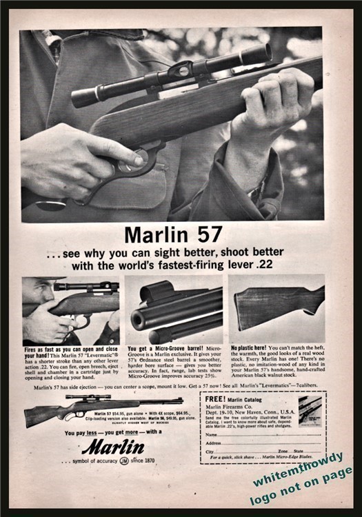 1963 MARLIN 57 Lever Action .22 Rifle AD Vintage Hunting Advertising-img-0