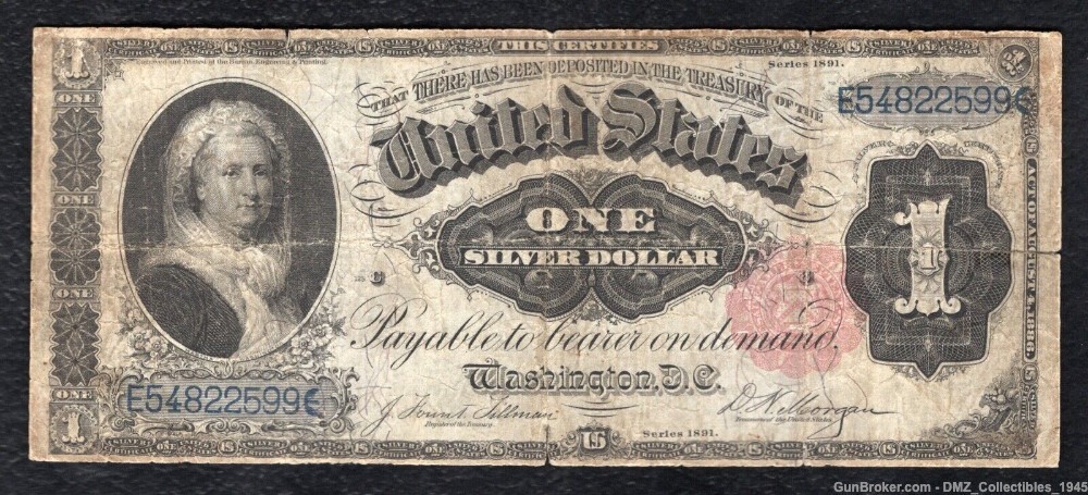 1891 $1 Silver Certificate Martha Washington Note Antique Money Currency -img-0