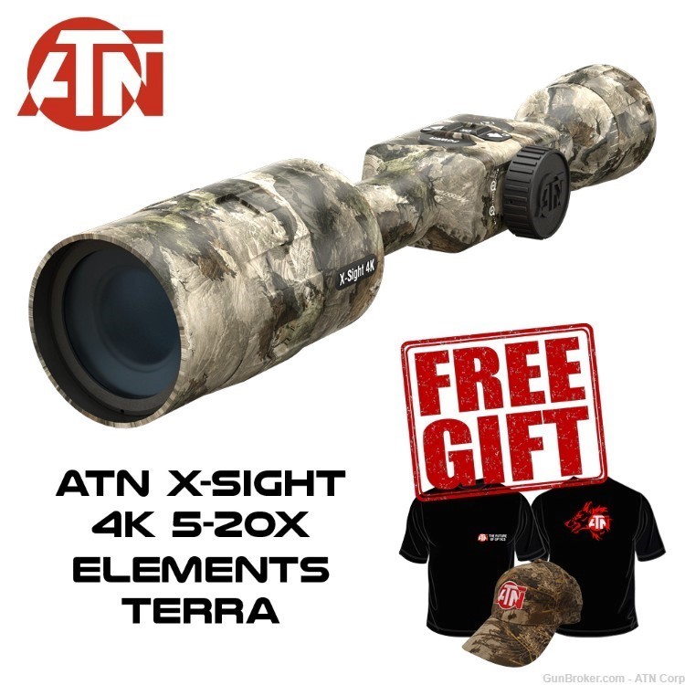 SET ATN X-Sight 4K Pro 5-20x Mossy Oak Elements Terra + FREE GIFT-img-0