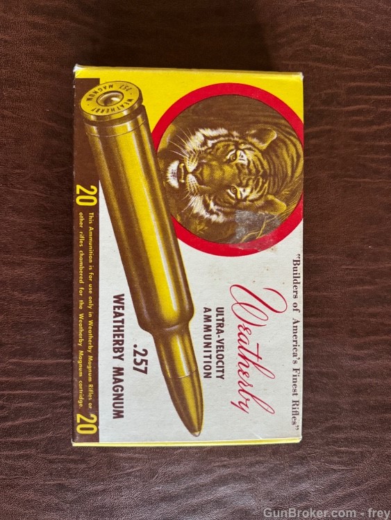 .257 Weatherby mag 100 Gr.Sp 20 Rnd ( Early Tiger Box & Ammo)  Excellent-img-0