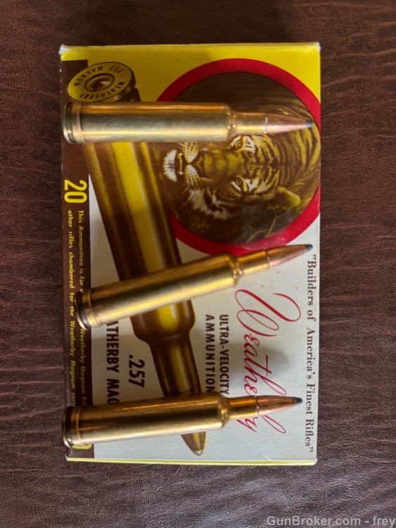 .257 Weatherby mag 100 Gr.Sp 20 Rnd ( Early Tiger Box & Ammo)  Excellent-img-4