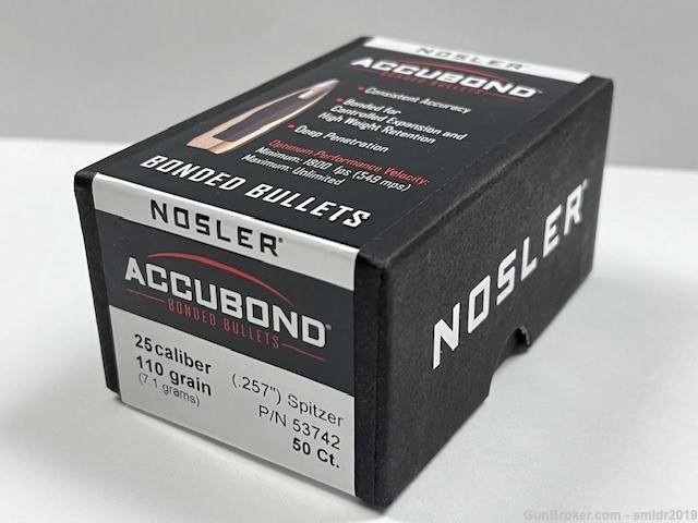 Nosler Accubond 25 Caliber(.257") 110 Grain P/N 53742 50 Ct Box New!-img-1