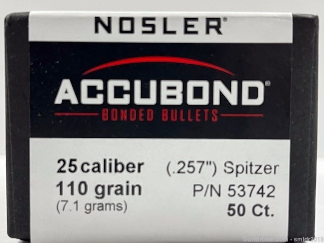 Nosler Accubond 25 Caliber(.257") 110 Grain P/N 53742 50 Ct Box New!-img-0