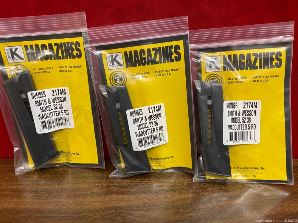 3 Triple K Magazines S&W Model 52 .38 Wadcutter 5rd Mags Clips 2174M-img-0
