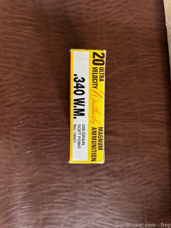 340 Weatherby 200 Gr. SP 20-Rnds . (Early Tiger Box Ammo) Excellent -img-1