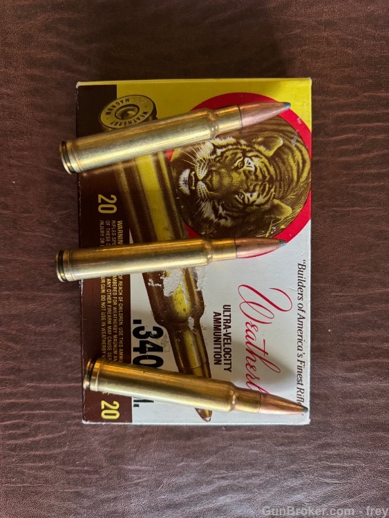 340 Weatherby 200 Gr. SP 20-Rnds . (Early Tiger Box Ammo) Excellent -img-4