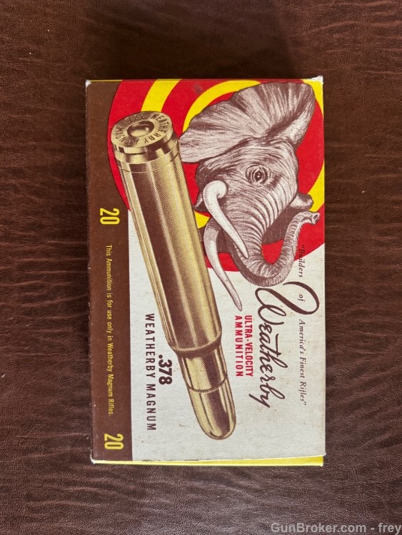 378 Weatherby Mag 270 Gr.SP 20 Rnds  (Early Elephant Picture Box) Excellent-img-0