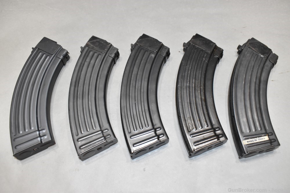 5 Chinese Flat Back 30 Rd 7.62x39 AK 47 Steel Rifle Magazines-img-1