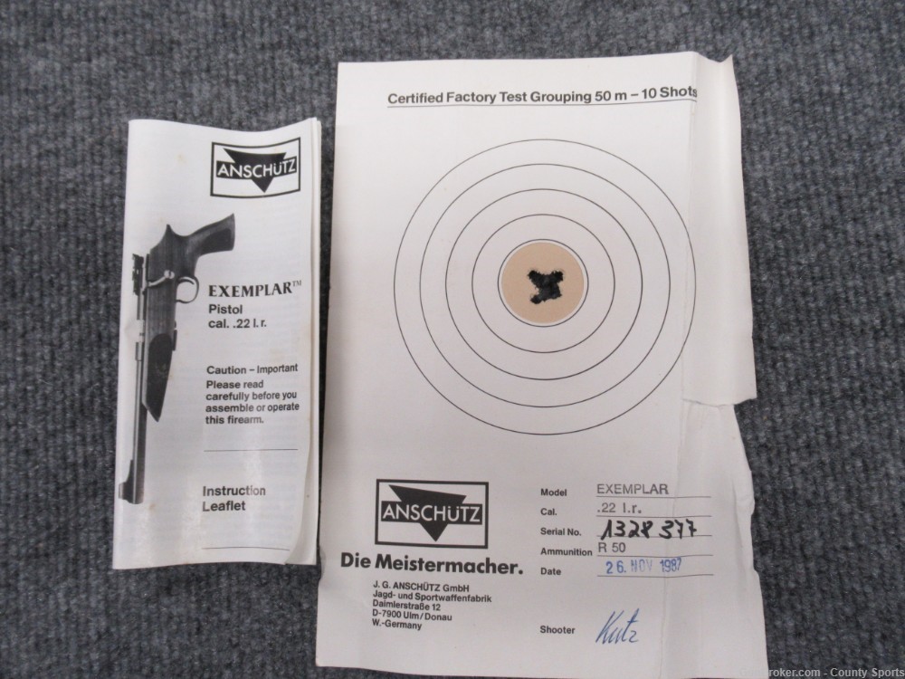 Anschutz Exemplar 22 Lr LH 1987 Test target and box Nice-img-10