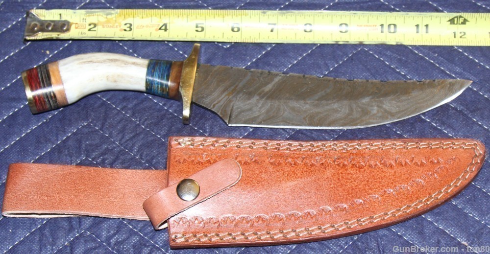 CUSTOM DAMASCUS KNIFE 12 INCH ANTLER HANDLE 7002-img-0
