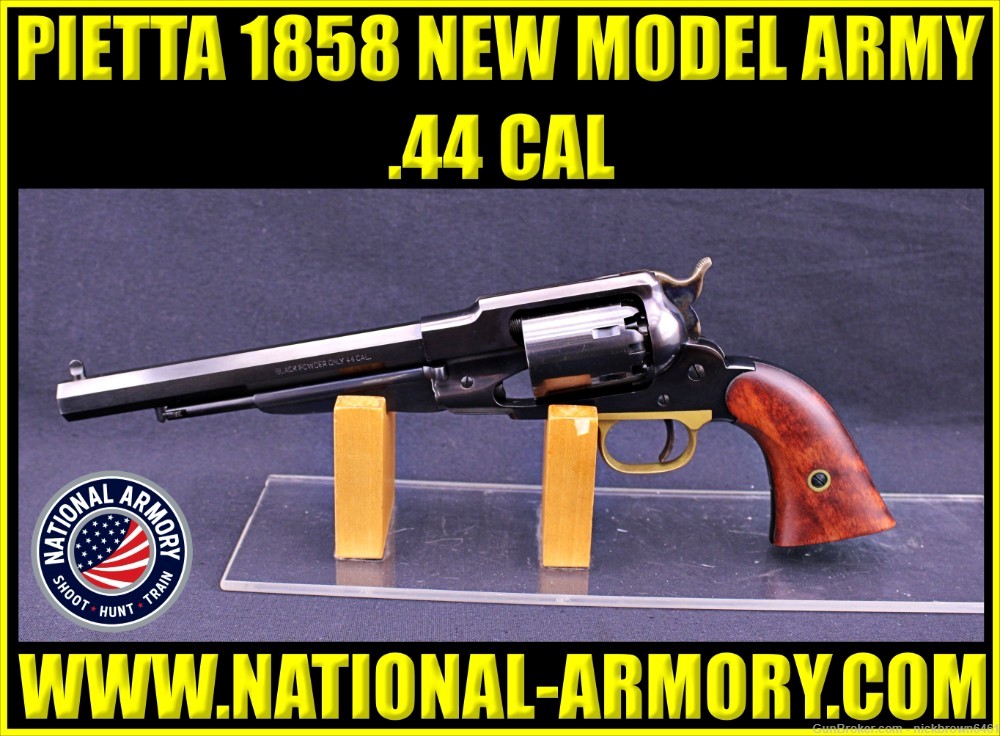 PIETTA 1858 NEW MODEL ARMY 44 CAL 8" BLUED FRAME BRASS TRIGGER NO FFL-img-0