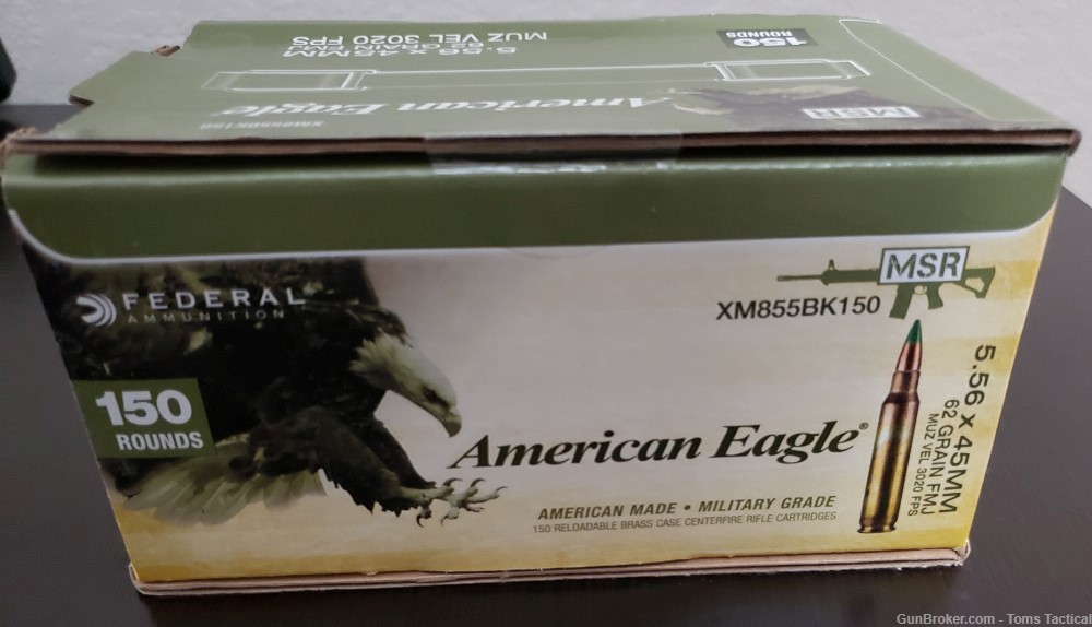 5.56mm NATO Federal American Eagle XM855 62 grain 150 Round Box-img-1