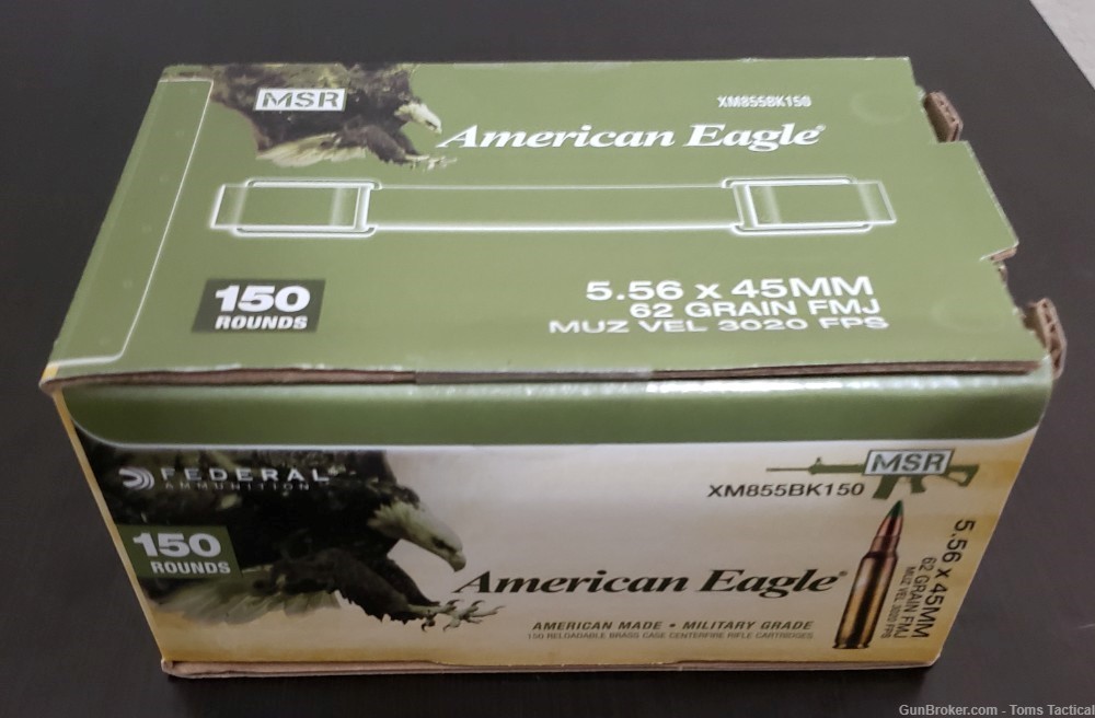 5.56mm NATO Federal American Eagle XM855 62 grain 150 Round Box-img-0