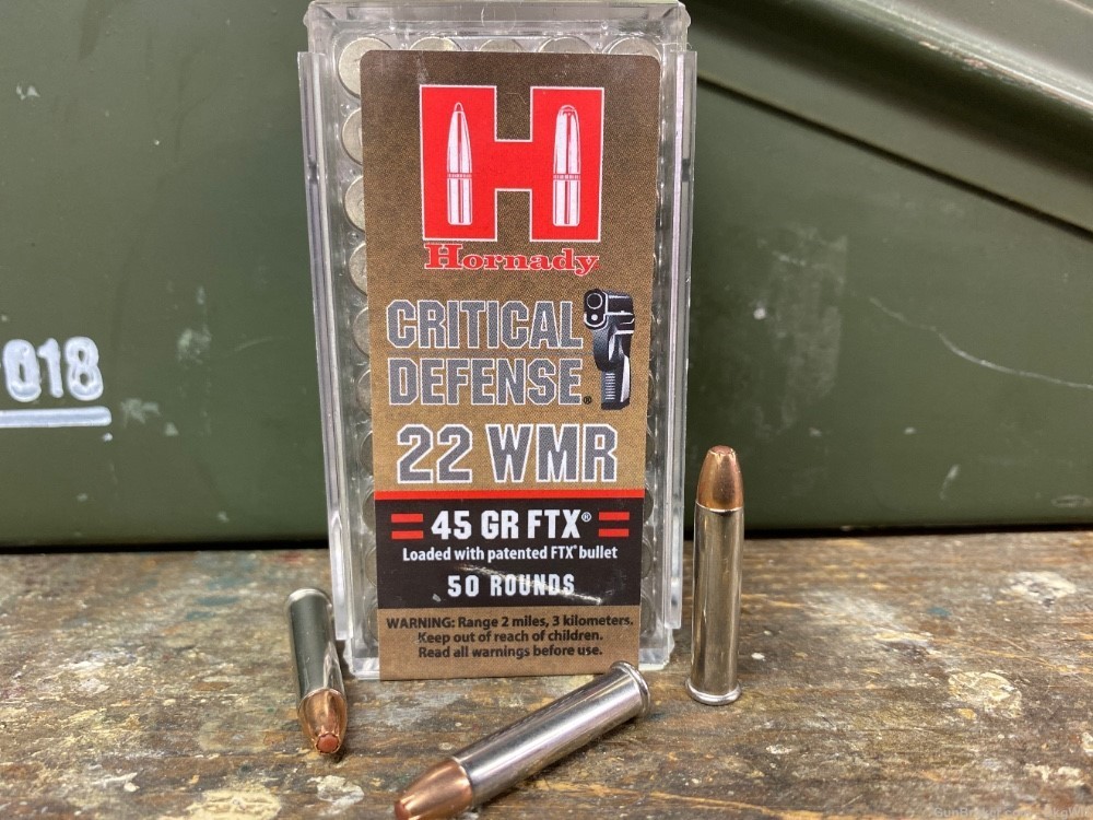 Hornady Critical Defense FTX 22 WMR (mag) 45 gr JHP Pistol Carry Ammo-img-0