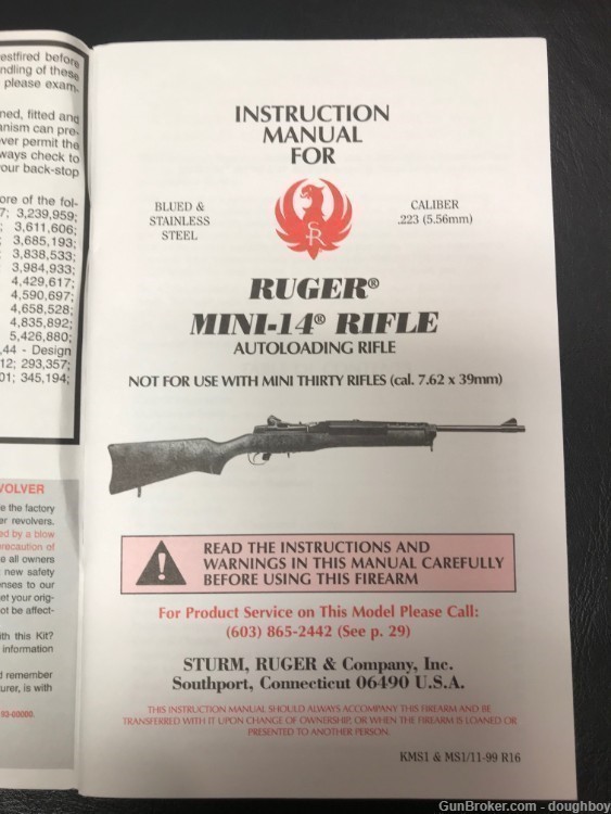 Ruger Mini-14 223/556 Instruction Manual 1999-img-0