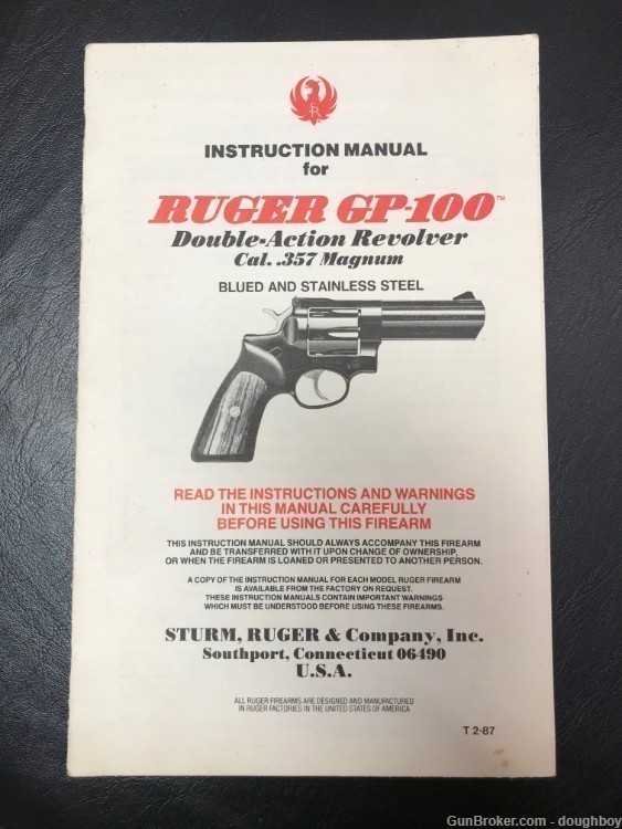 Ruger GP-100 .357 Instruction Manual ORIGINAL 1987-img-0