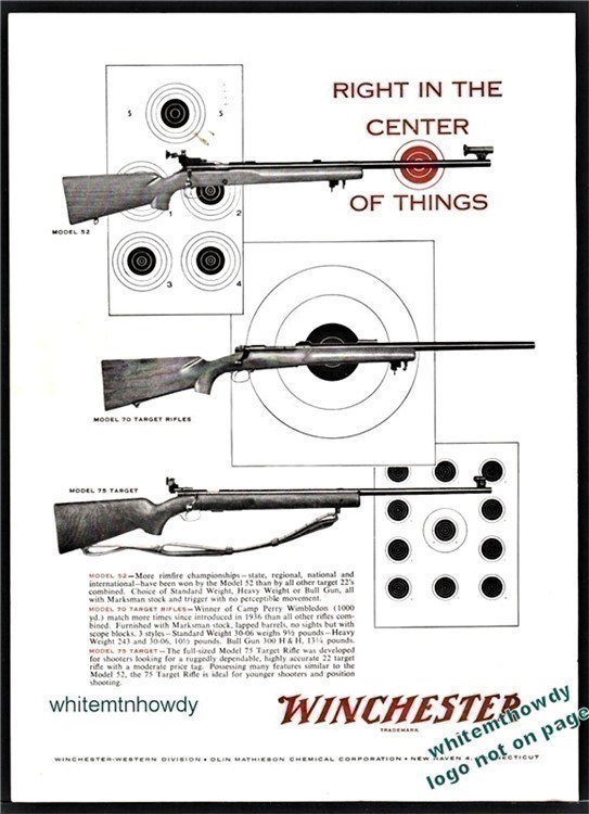 1958 WINCHESTER Model 52, 70, 75 Target Rifle PRINT AD-img-0
