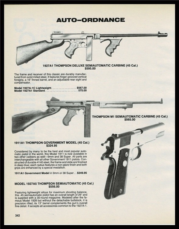 1987 AUTO ORDNANCE 1927A-1 Thompson M1 Carbine 1911A1 Government Pistol AD-img-0