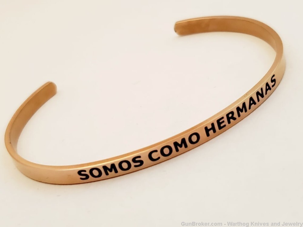 14K Rose Gold Over Steel Bracelet engraved "Somos Como Hermanas". SB12R.-img-0