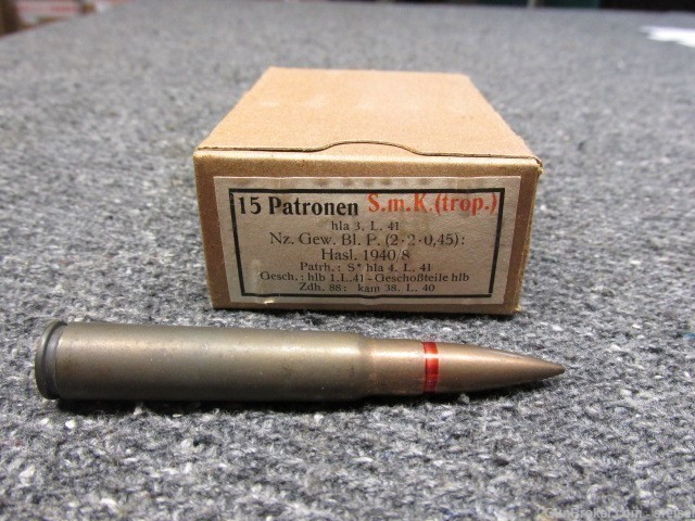 WWII GERMAN S.m.K. TROPICAL 8mm MAUSER AMMO DATED 1941-BRASS CASE-VERY RARE-img-13