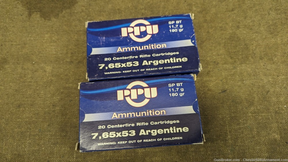 PPU 7.65mm Argentine Mauser 180-gr SP ammo *Lot of 40 rounds*-img-0