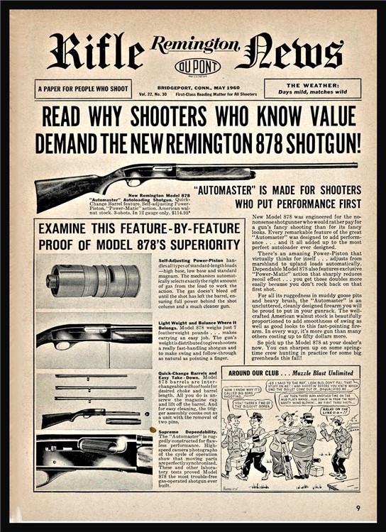 1960 REMINGTON 878 Automaster Shotgun PRINT AD-img-0