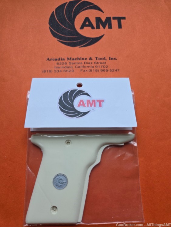 AMT Large Frame Backup Custom grips w/medallions - Faux Ivory/Bone-img-0