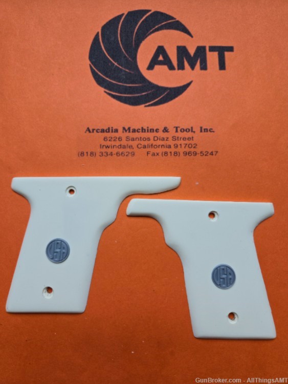 AMT Large Frame Backup Custom grips w/medallions - Faux Ivory/Bone-img-1