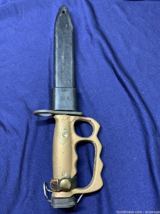 US Military M7 M-16 Brass Knuckle Trench Knife Bayonet + Scabbard-img-0