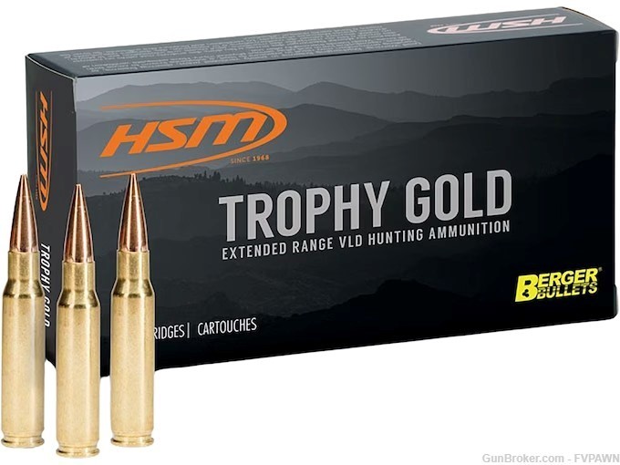 2 Boxes HSM Trophy Gold Ammunition 308 Winchester 168 Gr Berger Hunting VLD-img-0