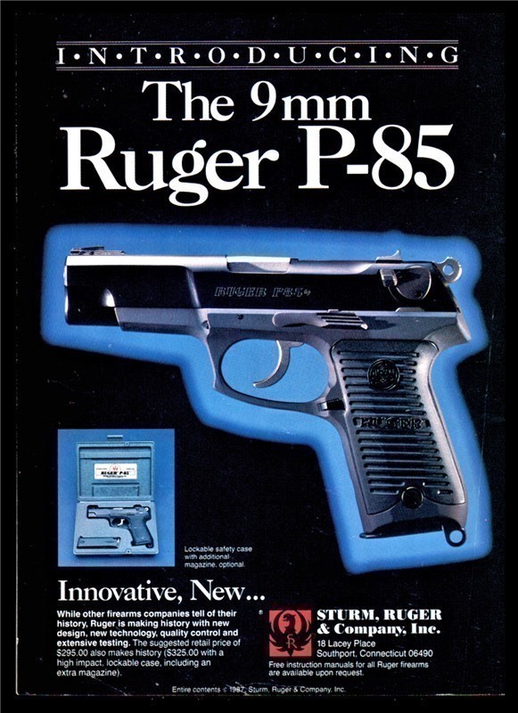 1987 RUGER P-85 9mm Pistol Introduction PRINT AD-img-0
