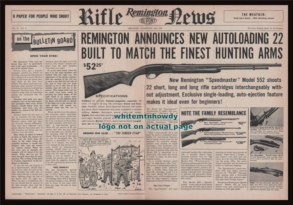 1957 REMINGTON Speedmaster Model 552 Rifle Centerfold AD with specs>-img-0