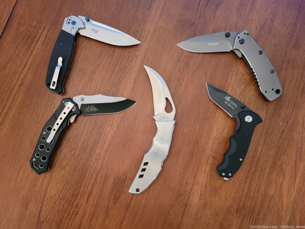 5 Folding Pocket Knives (Ganzo, HTK, MTech, Kershaw, Byrd)-img-0