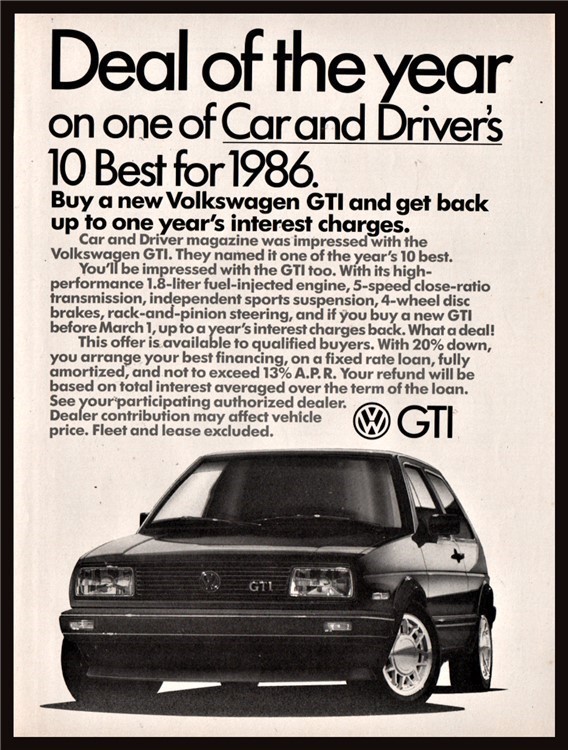1986 VOLKSWAGEN GTI Vintage PRINT AD Collectible Advertising-img-0