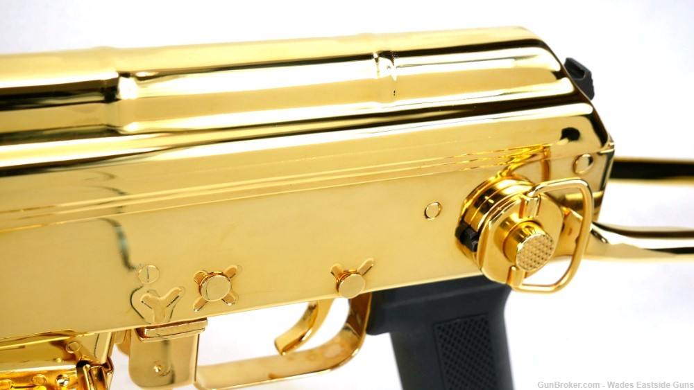 24 KARAT GOLD PLATED AK WASR-10 UNDERFOLDER WITH 75 ROUND GOLD DRUM MAG-img-11