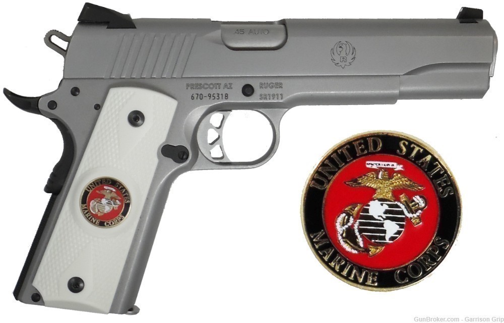 1911 Colt A1 Full Size and Clones Grips with US Marine Corps Logo WHT-img-4