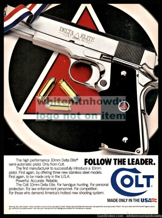 1990 COLT DELTA ELITE 10mm Semi-Automatic Pistol Origiinal PRINT AD-img-0