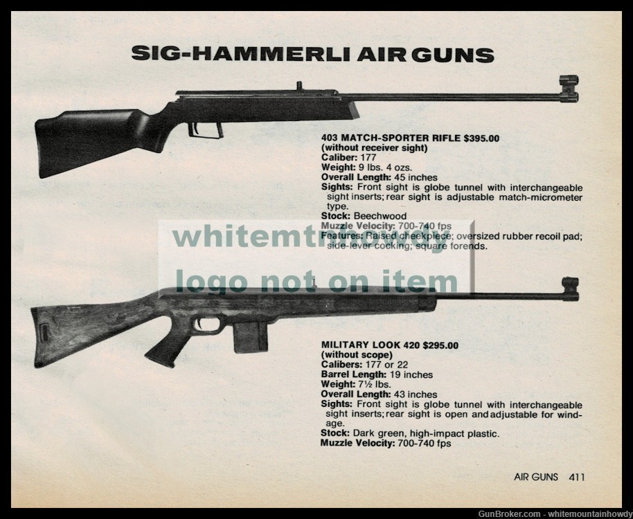 1984 SIG HAMMERLI 403 Match Sporter and 420 Air Rifle PRINT AD-img-0