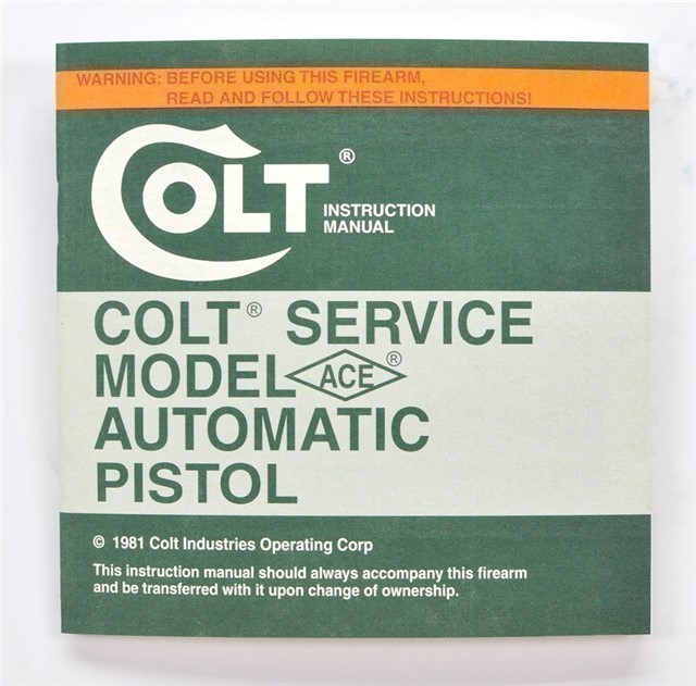 Colt Service Model ACE .22 LR Pistol Manual Plus 1981-img-1