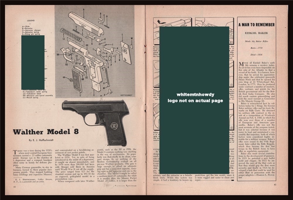 1957 WALTHER 8 Pistol Exploded Parts Disassembly Assembly Article-img-0