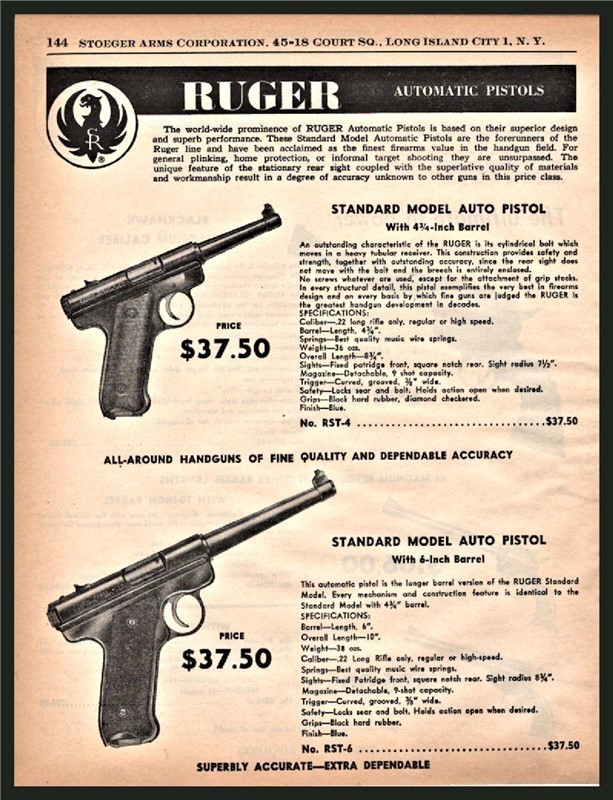 1960 RUGER Standard 4 3/4" and 6" barrel Pistol AD-img-0