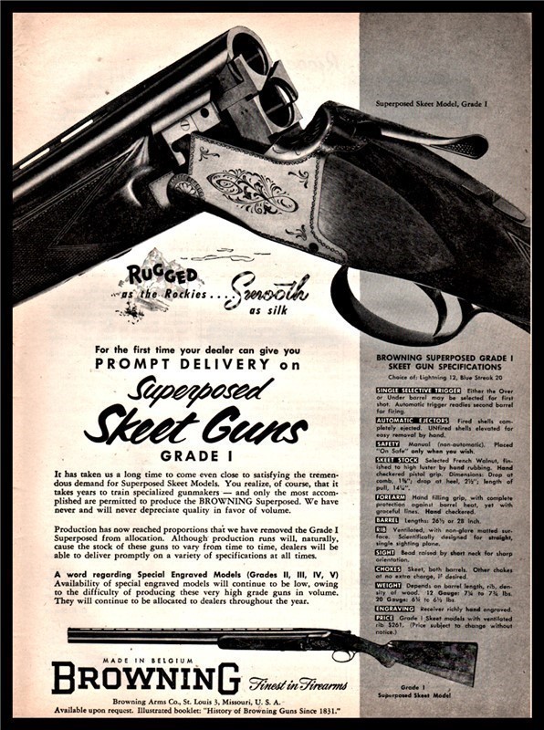 1953 BROWNING Superposed Skeet Grade I Shotgun PRINT AD-img-0