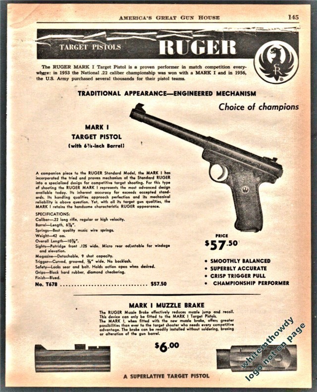 1960 RUGER Mark I Target 6 7/8" Pistol PRINT AD-img-0
