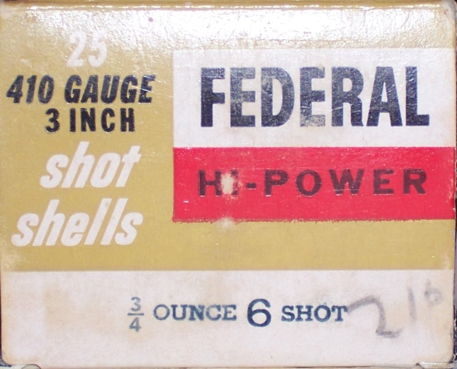 Federal Hi-Power 410-3” Bore ¾ Ounce #6 Lead Shot 25 Rounds 1962 Vintage-img-0