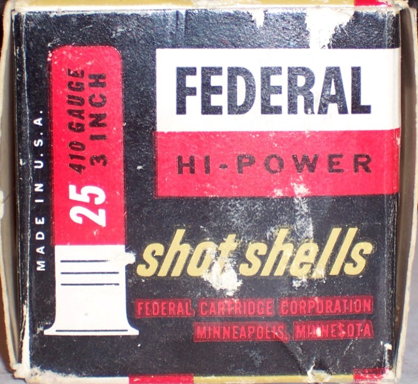 Federal Hi-Power 410-3” Bore ¾ Ounce #6 Lead Shot 25 Rounds 1962 Vintage-img-5