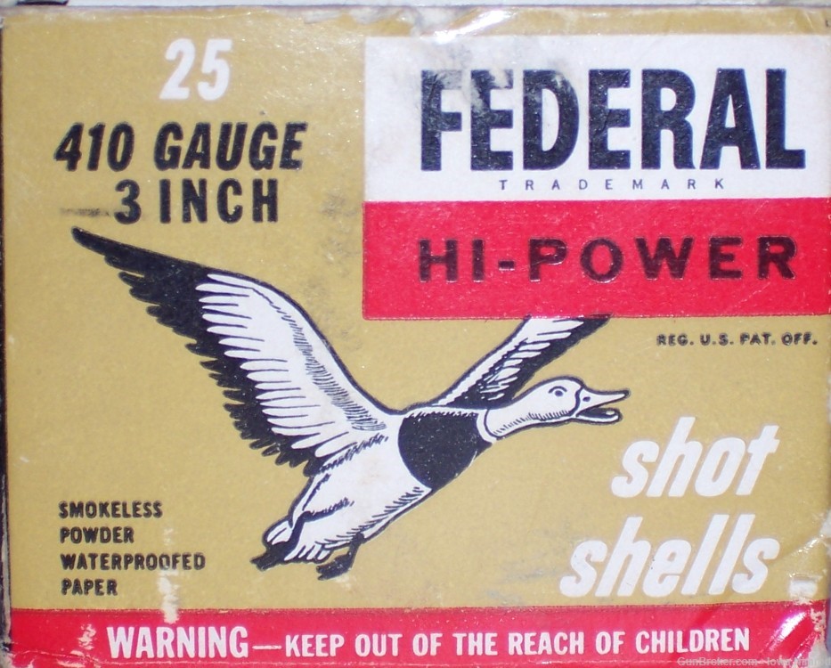 Federal Hi-Power 410-3” Bore ¾ Ounce #6 Lead Shot 25 Rounds 1962 Vintage-img-4