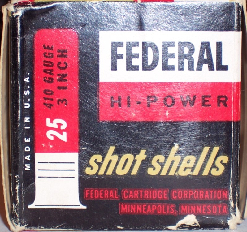 Federal Hi-Power 410-3” Bore ¾ Ounce #6 Lead Shot 25 Rounds 1962 Vintage-img-6