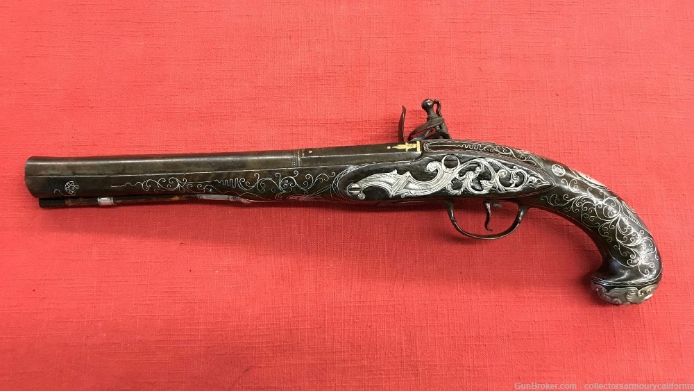 Splendid Silver Mounted Indian Flintlock Kubur Holster Pistol Circa 1800-img-1