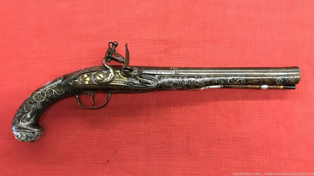 Splendid Silver Mounted Indian Flintlock Kubur Holster Pistol Circa 1800-img-23